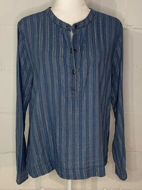 dylan Blue Striped Metallic Henley Blouse